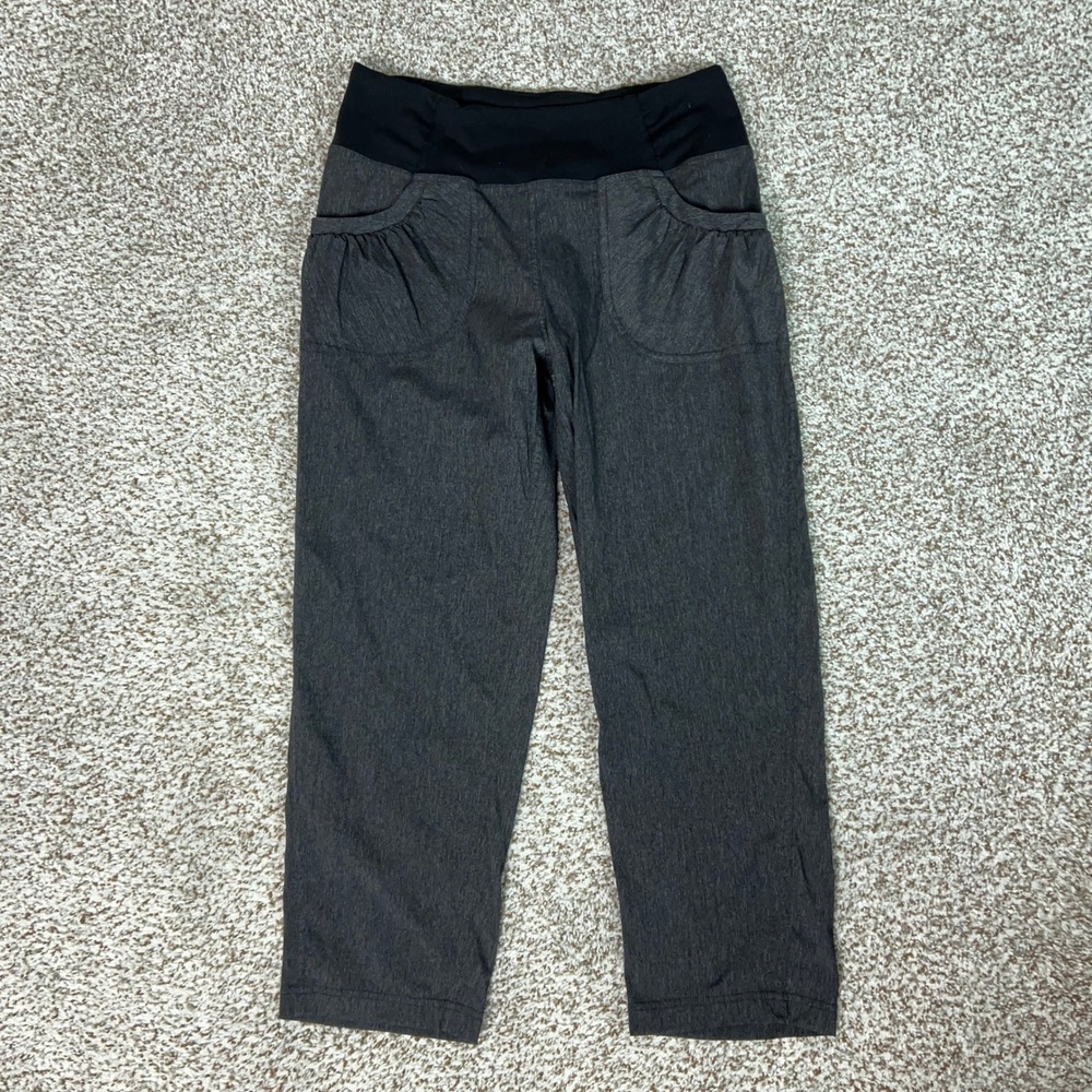 Prana Pants Womens Medium Gray Active Hiking Stretch Cropped Outdoor Logo Gorp